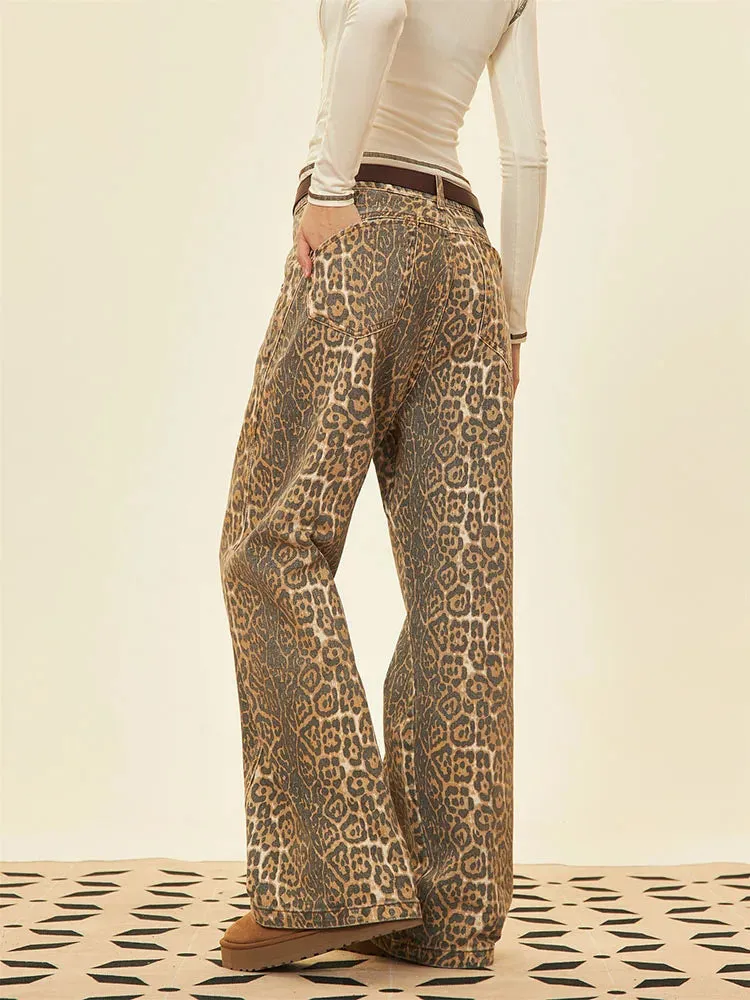 Retro Leopard Print American Versatile Street Jeans