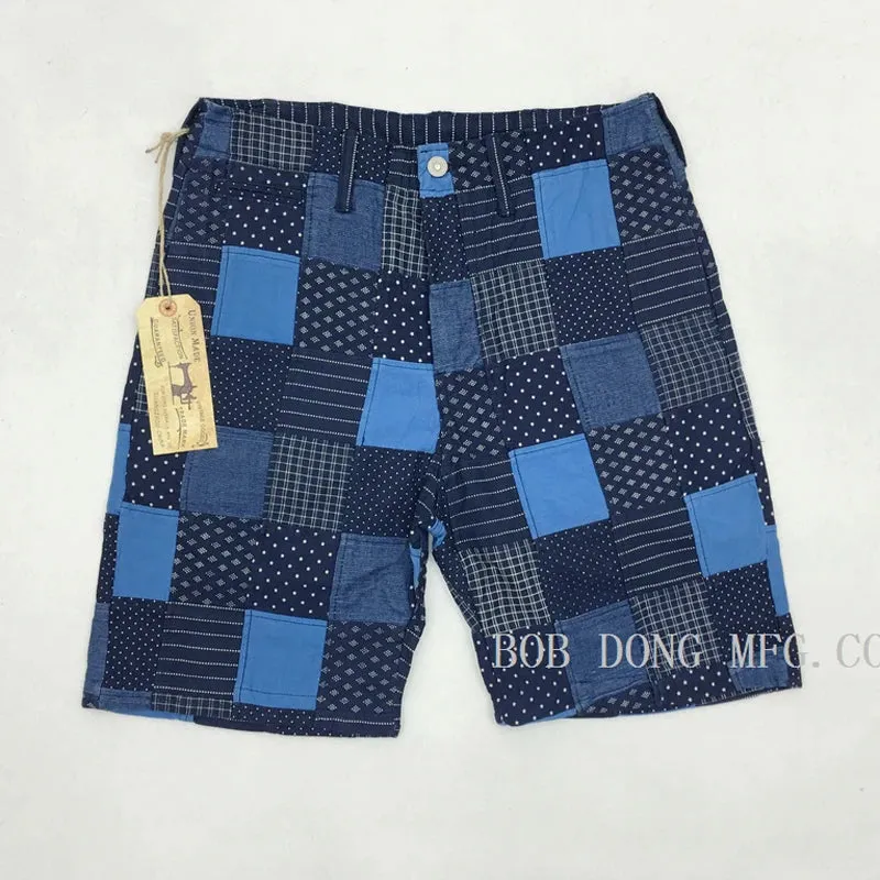 Retro Wabash Patchwork Plaid Shorts - Casual Men's Indigo