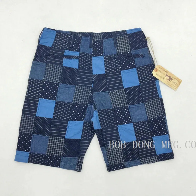 Retro Wabash Patchwork Plaid Shorts - Casual Men's Indigo