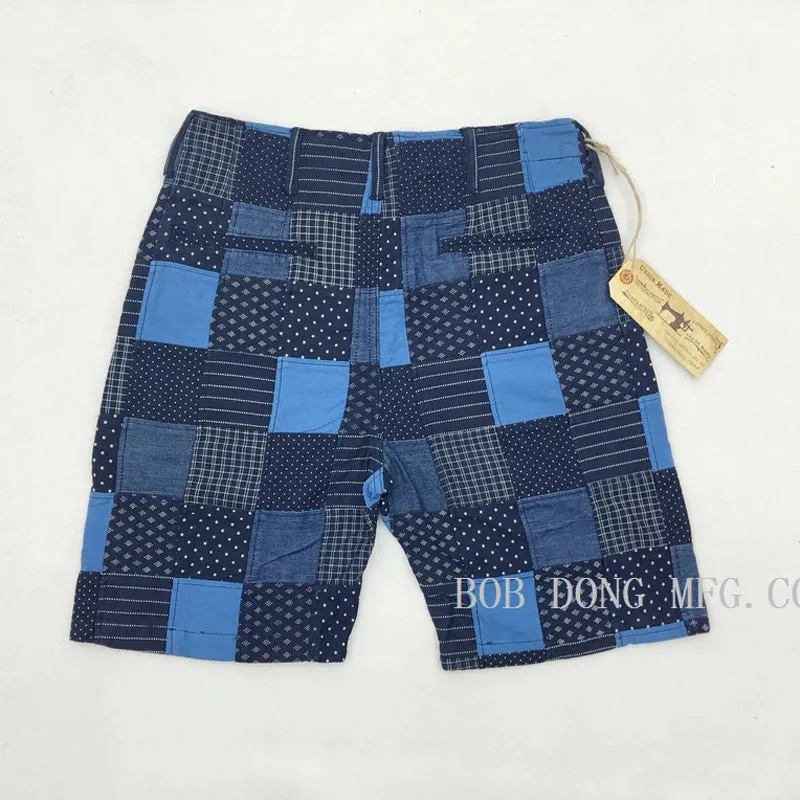 Retro Wabash Patchwork Plaid Shorts - Casual Men's Indigo