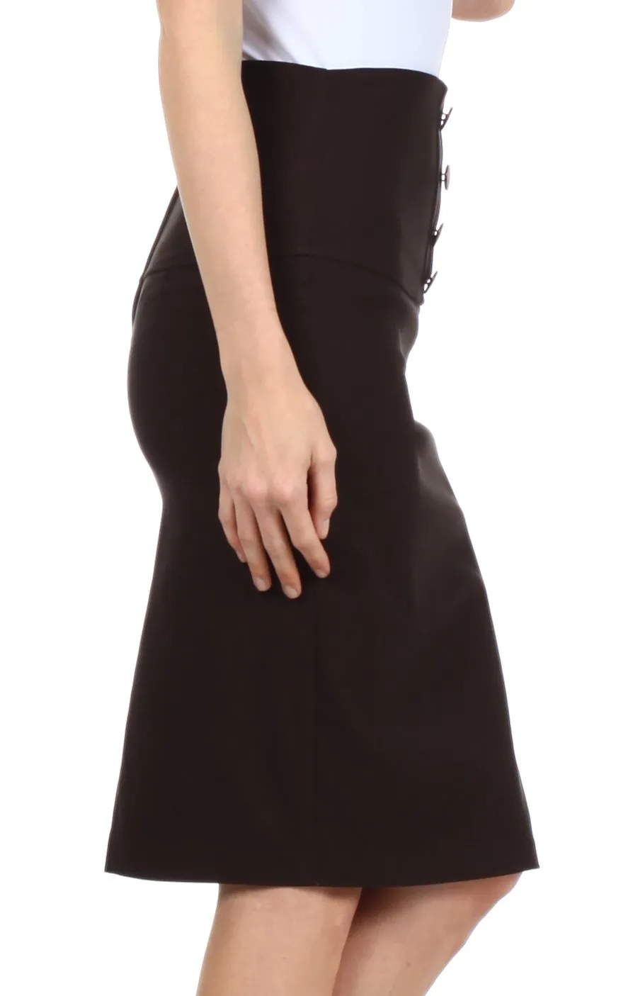 Sakkas Petite High Waist Stretch Pencil Skirt with Four Button Detail