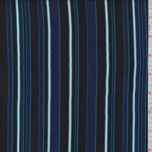 Sapphire/Black/Aqua Stripe Rayon Challis Fabric