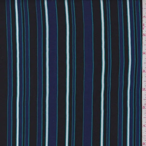 Sapphire/Black/Aqua Stripe Rayon Challis Fabric