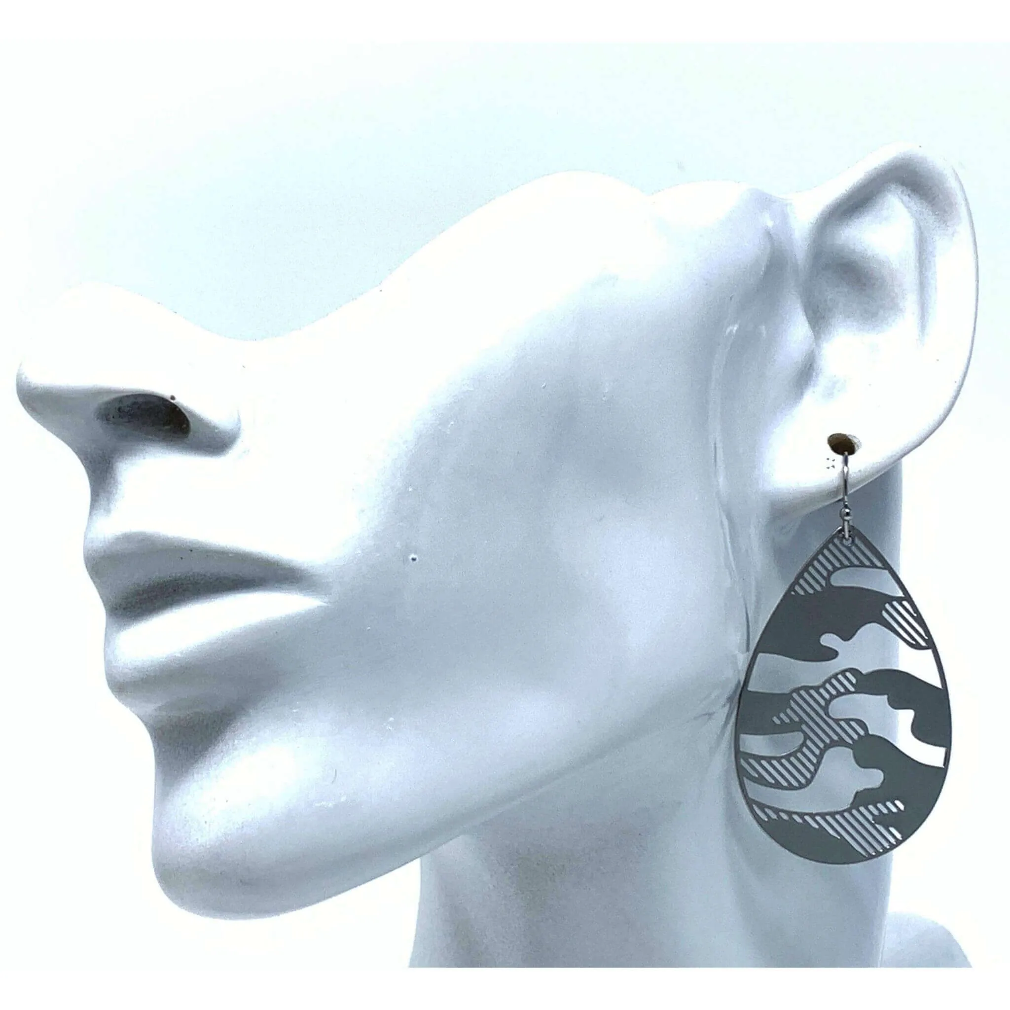 Silver Teardrop Camouflage Earrings