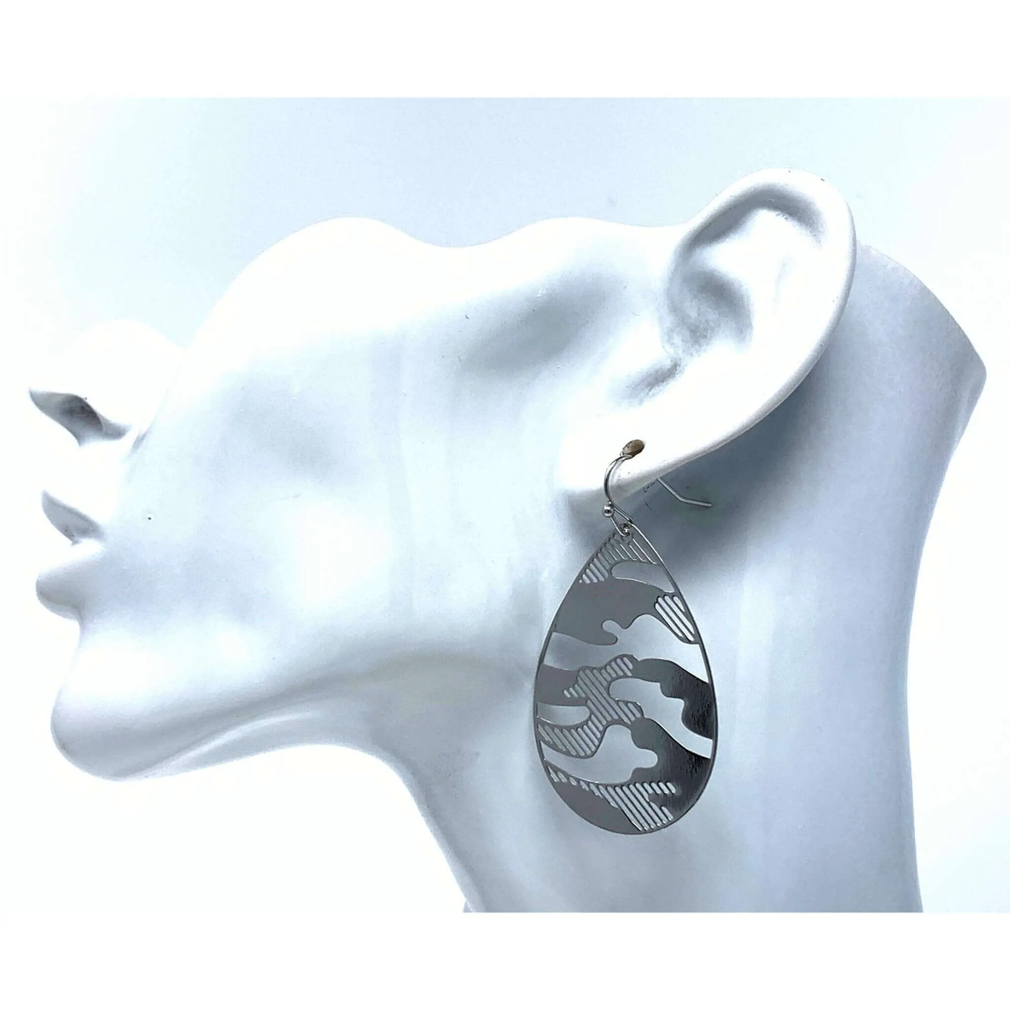 Silver Teardrop Camouflage Earrings