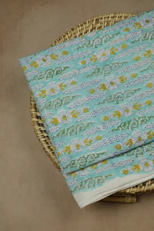 Soft Blue Mul Cotton Sanganeri Fabric - 1.8m