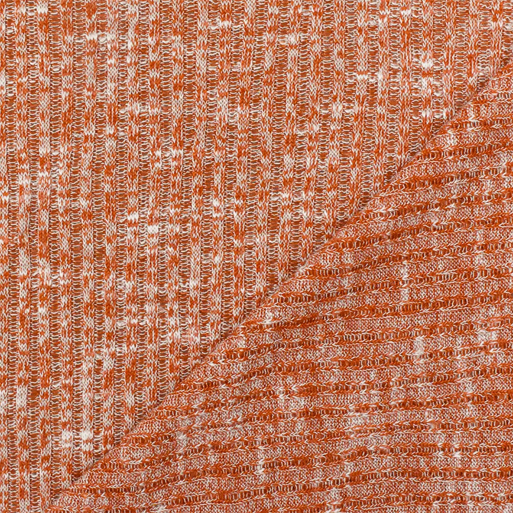 Soft Orange-White Texture Stretch 2X2 Rib Knit Fabric