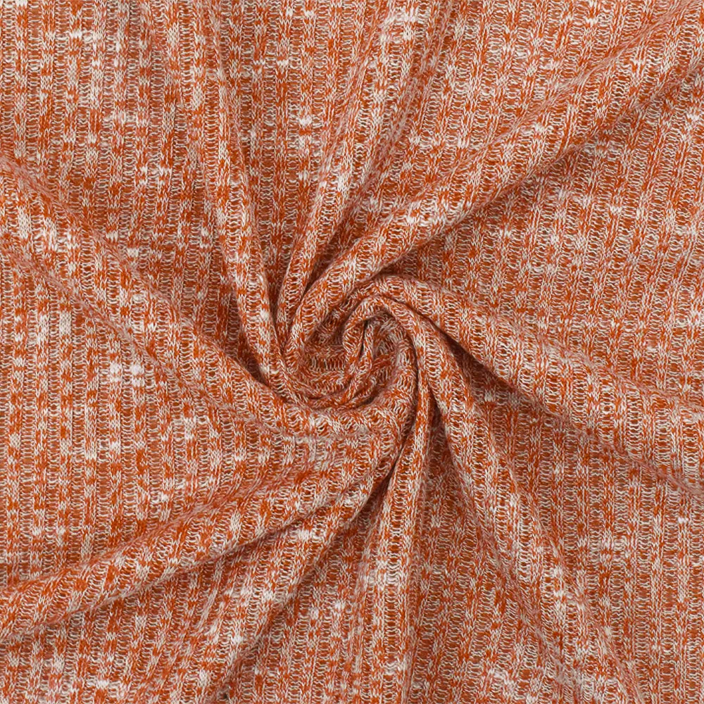 Soft Orange-White Texture Stretch 2X2 Rib Knit Fabric