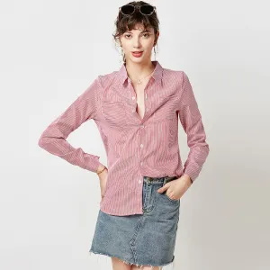 Striped Long Sleeve Shirt Women Blouse Turn