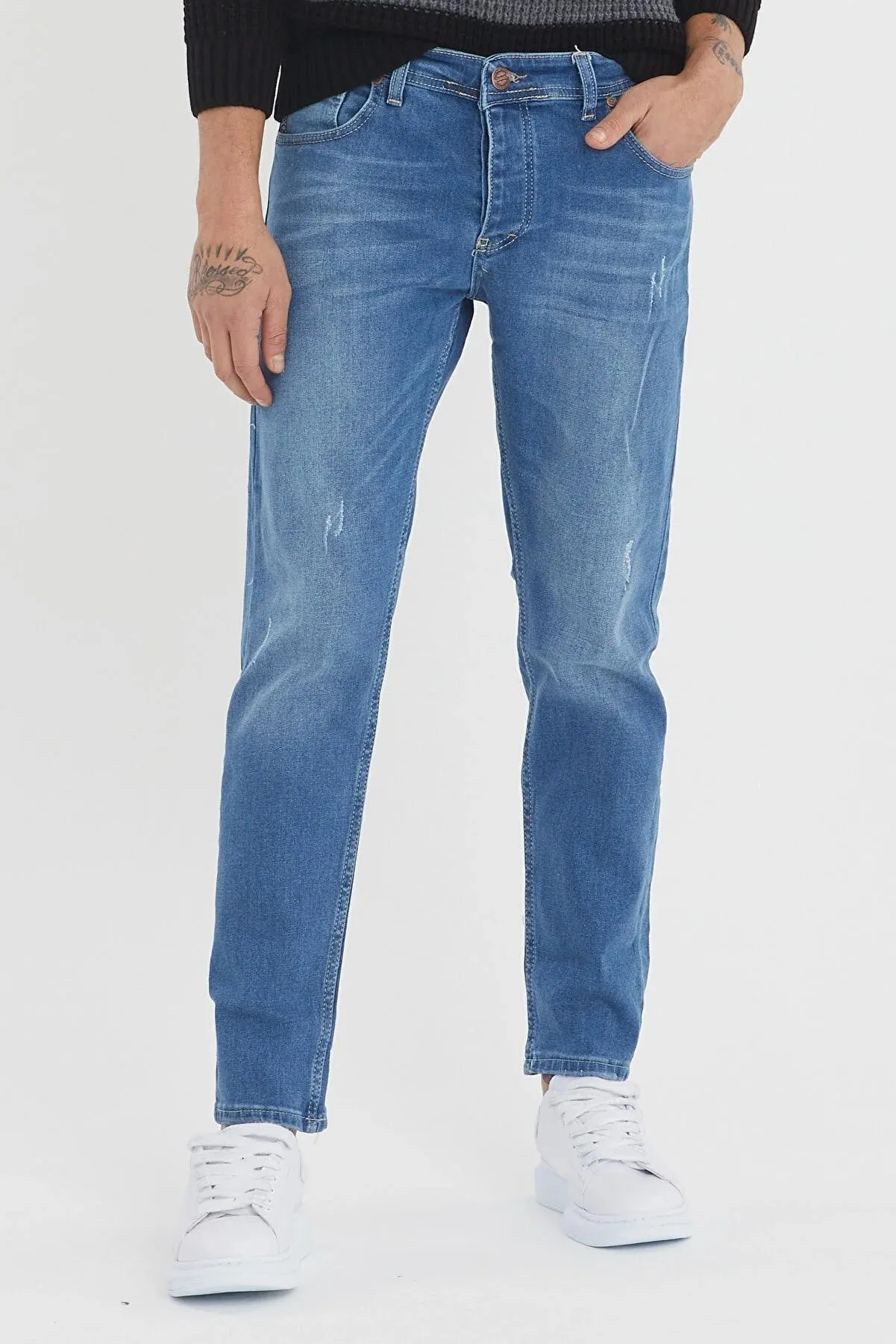 Tarz Cool Men's Blue Denim Slim Fit Pants