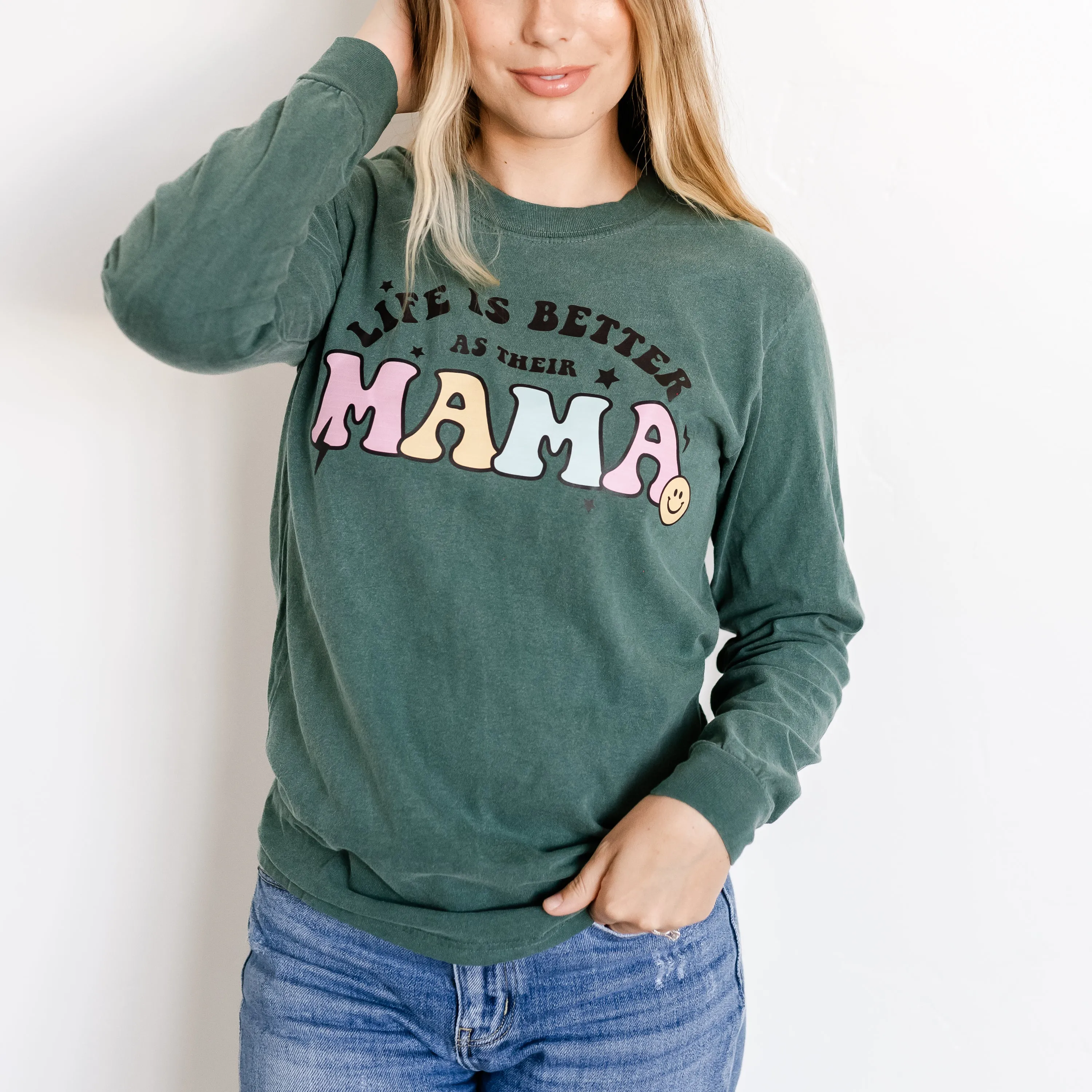 THE RETRO EDIT - Life is Better as Their Mama - LONG SLEEVE COMFORT COLORS TEE