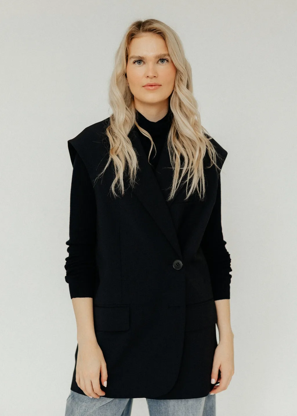 Tibi Tropical Wool Liam Vest in Black