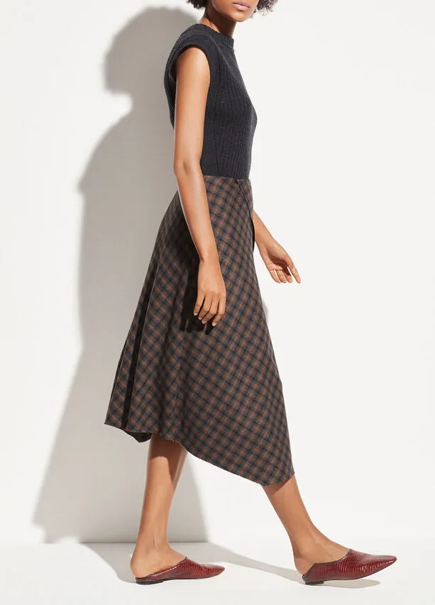 VINCE - Check Plaid Drape Skirt in Mahogany