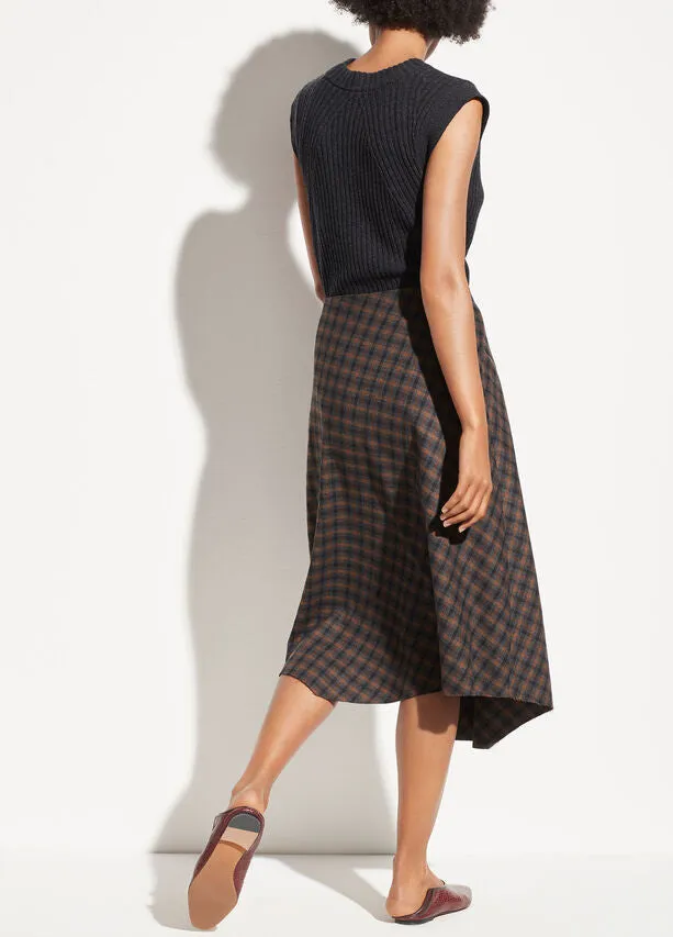 VINCE - Check Plaid Drape Skirt in Mahogany