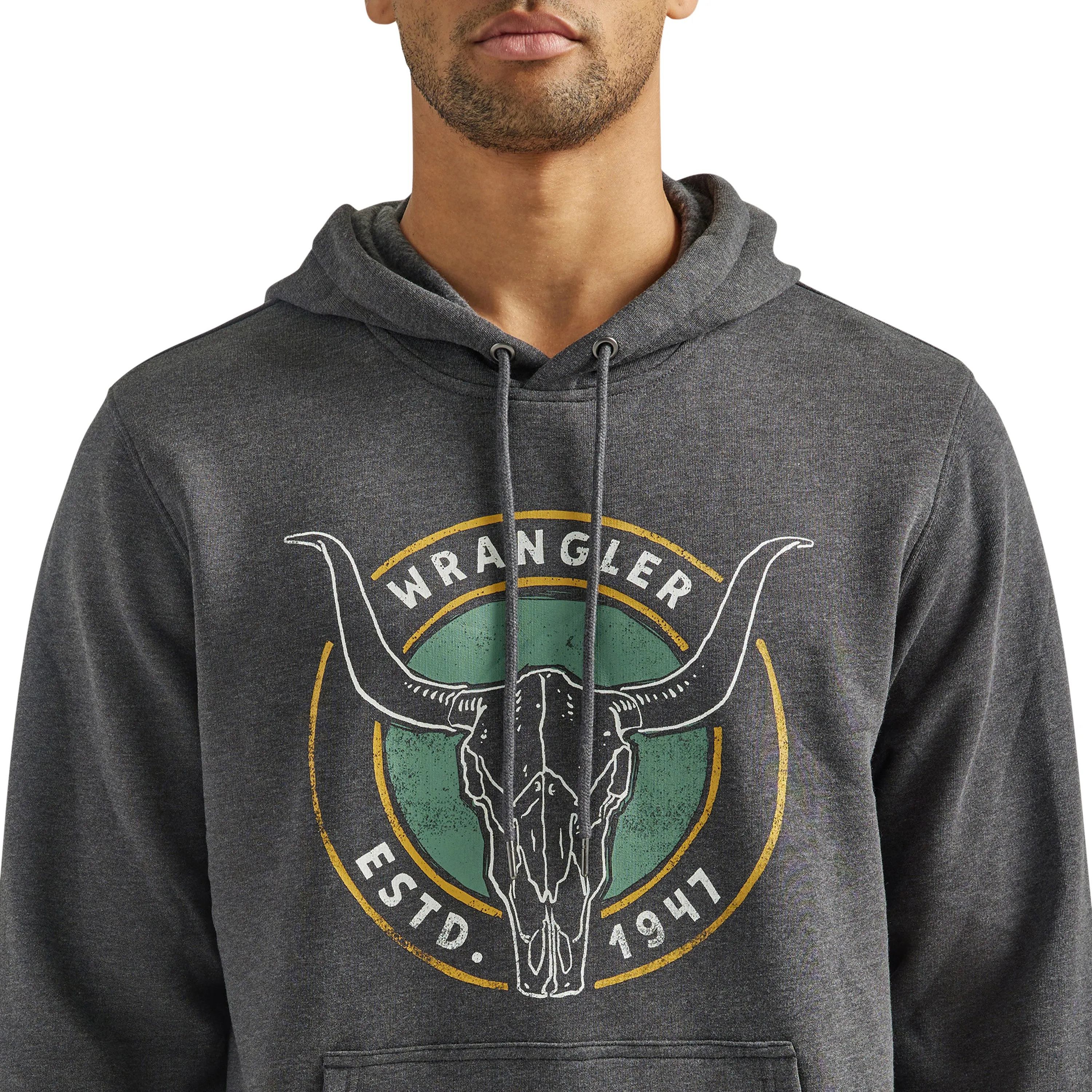 Wrangler Men's Charcoal Longhorn Skull Graphic Pullover Hoodie